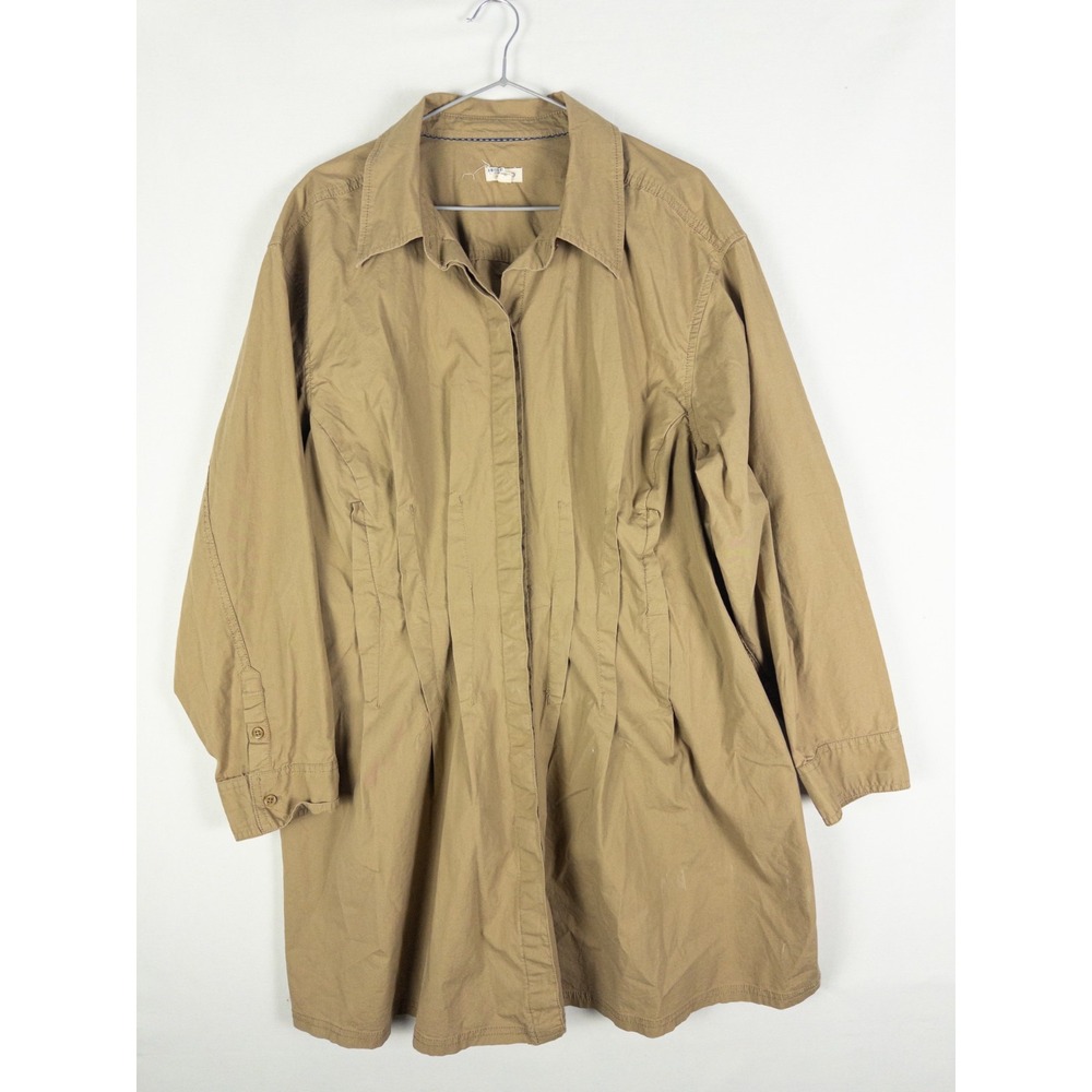 Pilcro Anthropologie Womens 2X Tan Cotton Pleated Tunic Shirt Jacket Shacket
